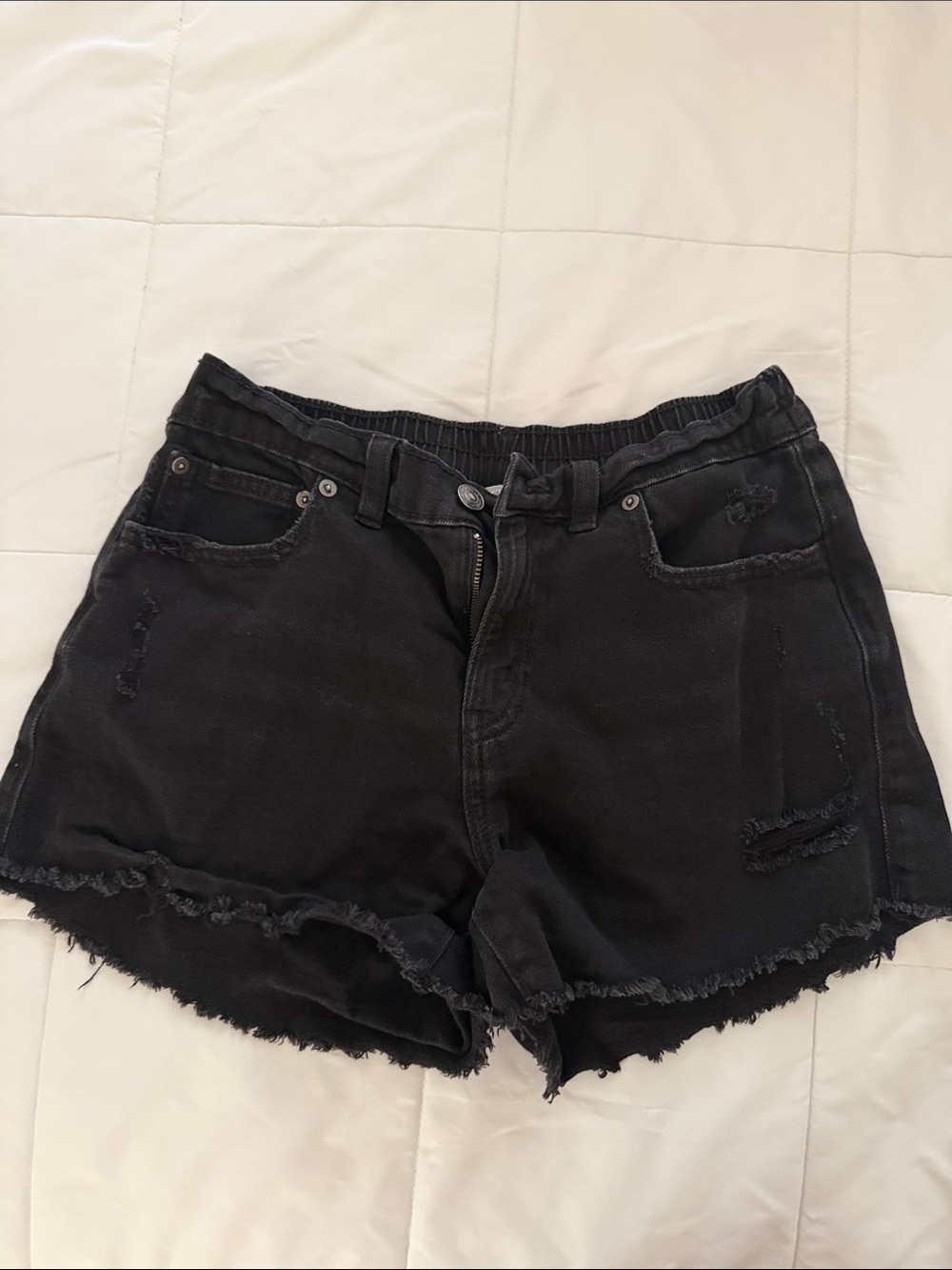 aerie Black Distressed High-Rise Jean Shorts
